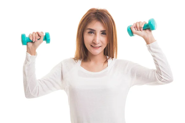 Saludable mujer asiática con mancuernas . — Foto de Stock