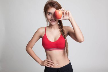 Güzel Asyalı sağlıklı kız apple ile.