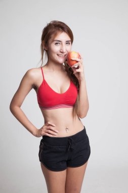 Güzel Asyalı sağlıklı kız apple ile.
