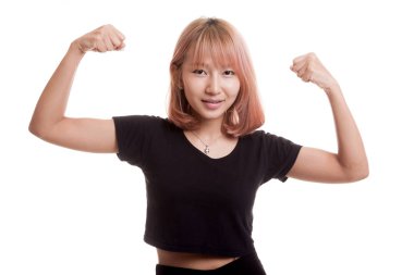 Güzel genç Asyalı kadın flex pazı.