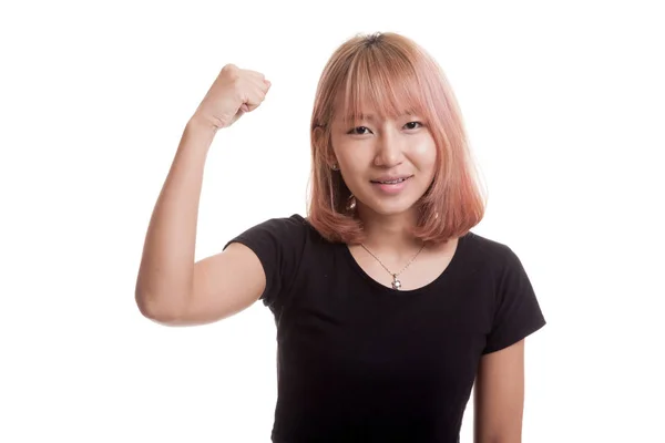 Succès jeune asiatique femme tenir poing jusqu'à . — Photo