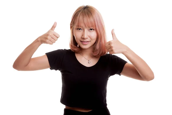 Mladá asijská žena Ukázat dva palce nahoru. — Stock fotografie