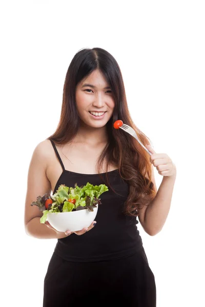 Saludable mujer asiática con ensalada . — Foto de Stock