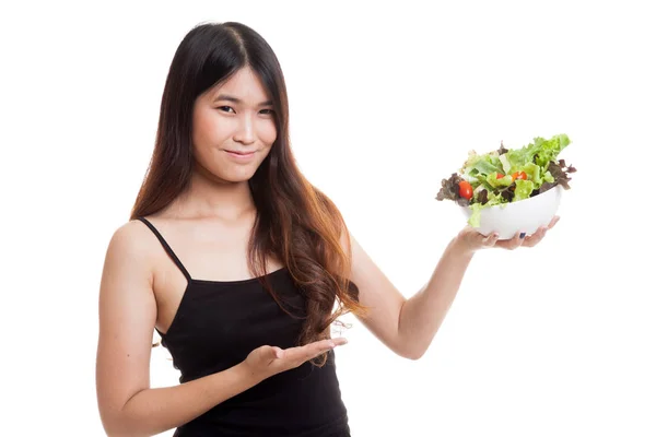 Salata sağlıklı Asyalı kadın. — Stok fotoğraf