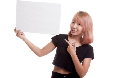 Boş işaret noktasına genç Asyalı kadın.