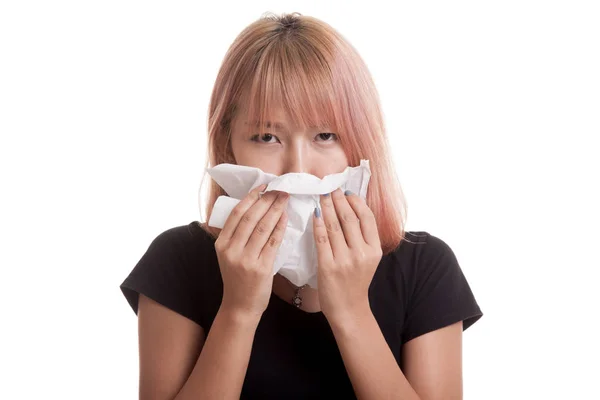 젊은 아시아 여자 있어 병자와 독감. — 스톡 사진