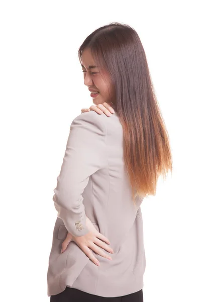 Young Asian woman got back pain. — Stock Photo, Image