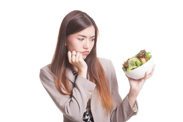 Aziatische vrouw haat salade. — Stockfoto