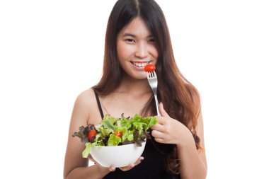 Salata sağlıklı Asyalı kadın.