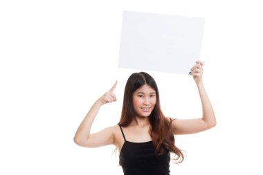 Boş işaret noktasına genç Asyalı kadın.