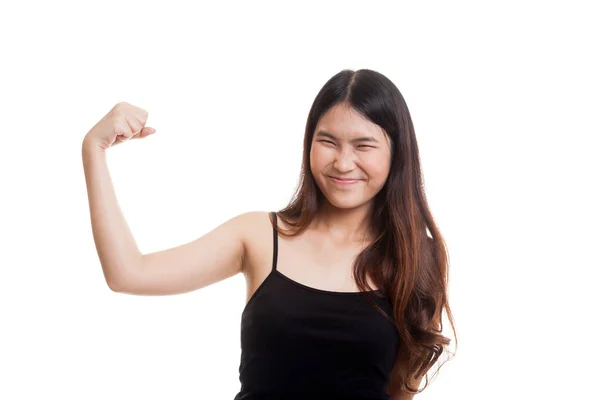 Mooie jonge Aziatische vrouw flex biceps. — Stockfoto