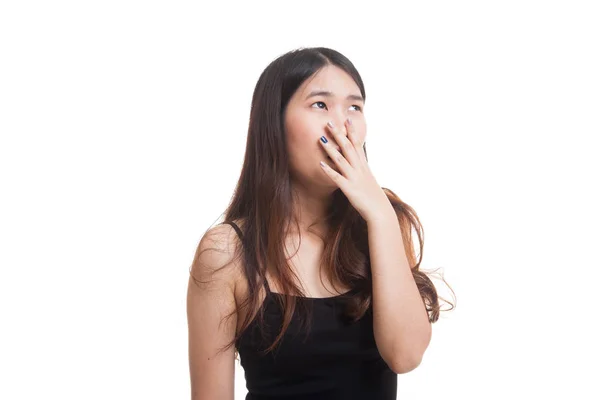 Sonolento jovem mulher asiática bocejo . — Fotografia de Stock