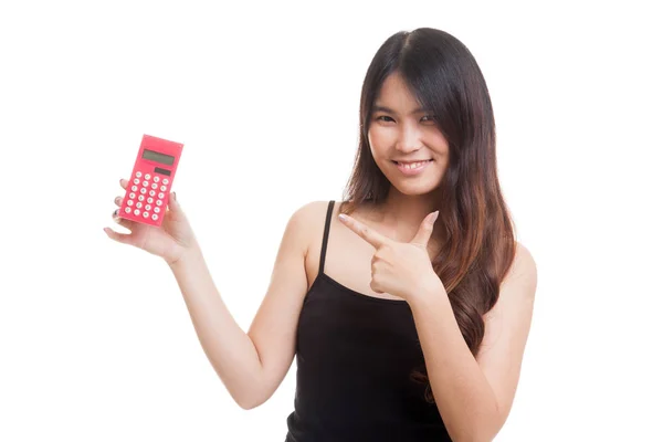 Mujer asiática punto a la calculadora . —  Fotos de Stock