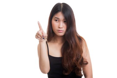 Asyalı kadın parmak ile ekranın dokunmadan.