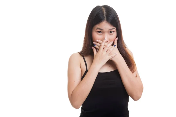 Beautiful young Asian woman close her mouth. — Stock Photo, Image