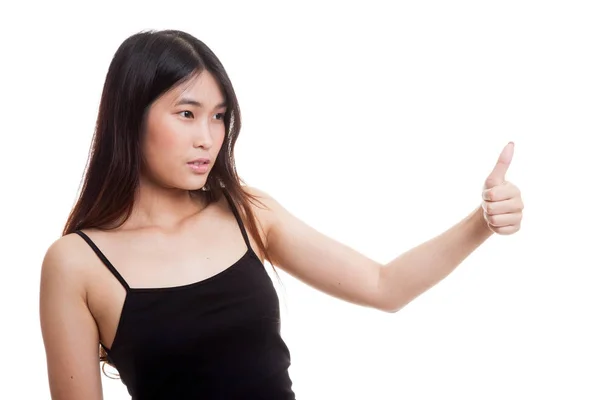 Asiático mulher polegares para cima e sorriso . — Fotografia de Stock
