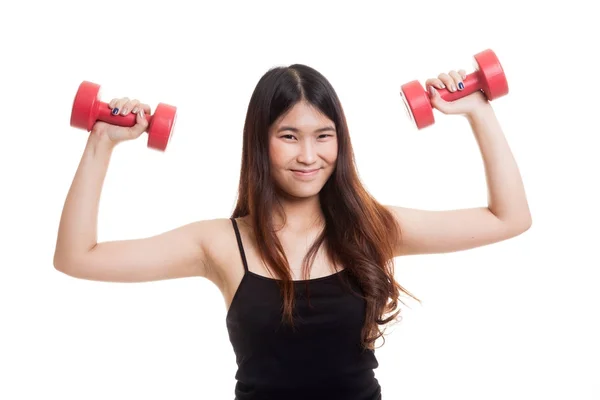 Saludable mujer asiática con mancuernas . —  Fotos de Stock