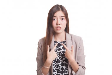 Genç Asyalı kadın kendini noktada sormak neden bana.