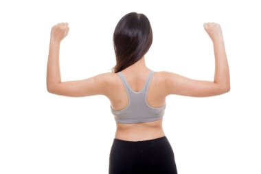 Sporda Asyalı sağlıklı kız arkası elbiseler pazı flex.