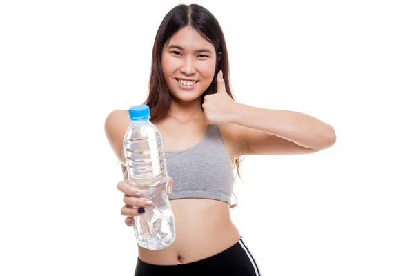Piękny Asian dziewczyna zdrowy z butelka wody pitnej. — Zdjęcie stockowe