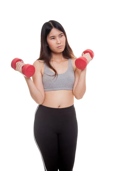 Cansado asiático saludable chica ejercicio con dumbbell . —  Fotos de Stock