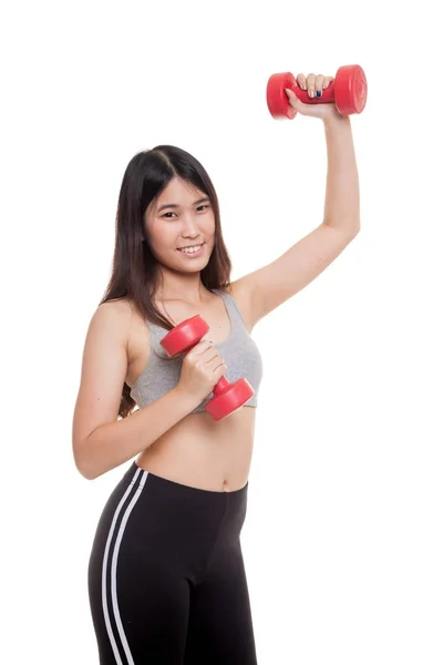 Όμορφο κορίτσι της Ασίας υγιή άσκηση με αλτήρα. — Φωτογραφία Αρχείου
