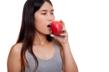 Güzel Asyalı sağlıklı kız apple ile.