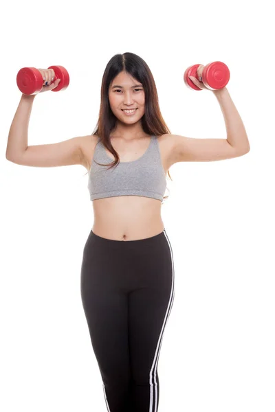 Beautiful Asian healthy girl exercise with dumbbell. — Stock Photo, Image