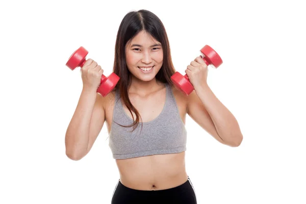 Hermosa chica sana asiática ejercicio con mancuerna . —  Fotos de Stock