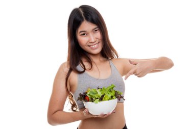Salata noktasına güzel Asyalı sağlıklı kız.
