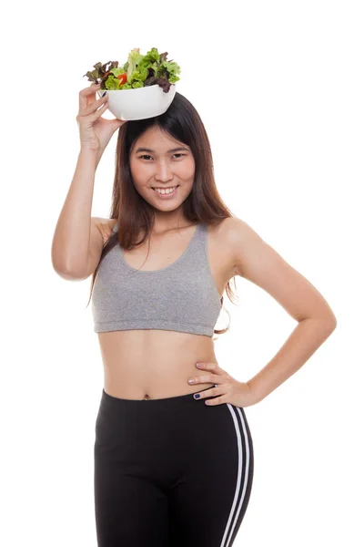 Beautiful Asian healthy girl with salad. — Stock Photo, Image