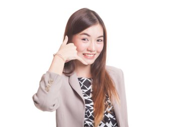 Genç Asyalı kadın gösterisi ile telefon jest.