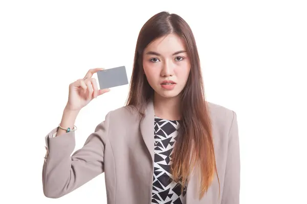 Young Asian woman with a blank card. — Stock Photo, Image