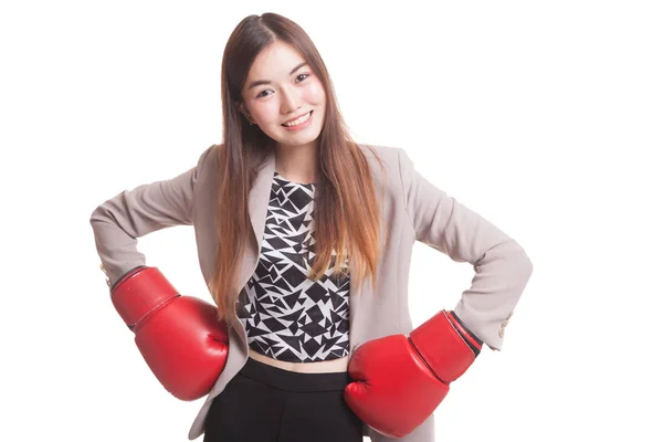Young Asian woman with red boxing gloves. — Stock Photo, Image