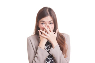 Güzel genç Asyalı kadın ağzını kapatın.