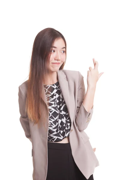 Hermosa joven asiática mujer cruz dedo . — Foto de Stock