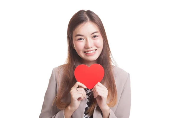 Asian woman with red heart. — Stock Photo, Image