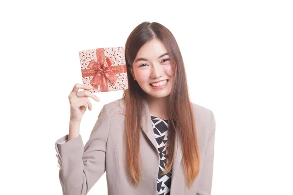 Mujer asiática joven con una caja de regalo . —  Fotos de Stock