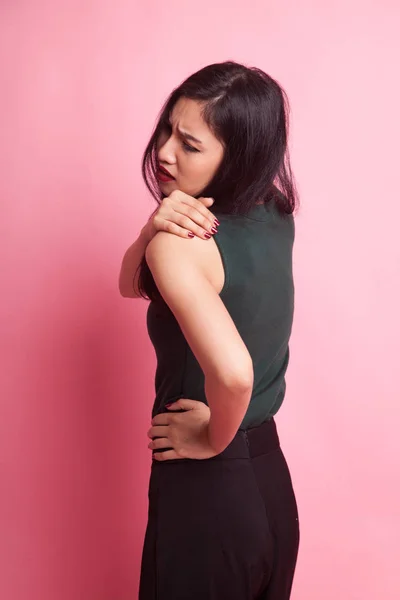 Young Asian woman got back pain. — Stock Photo, Image