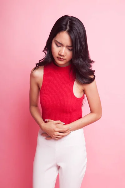 Young Asian woman got stomachache. — Stock Photo, Image