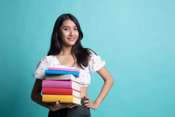 Jovem Mulher Asiática Estudando Com Livros Maio — Fotografia de Stock