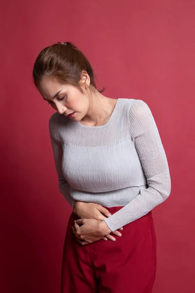 Young Asian woman got stomachache. — Stock Photo, Image