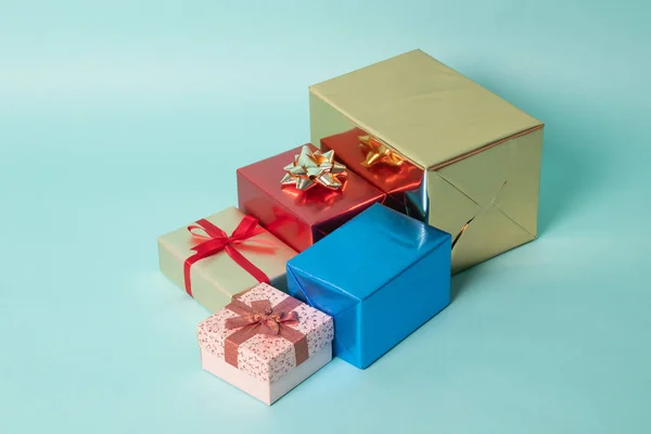 Pile of various size and color gift boxes — Stockfoto