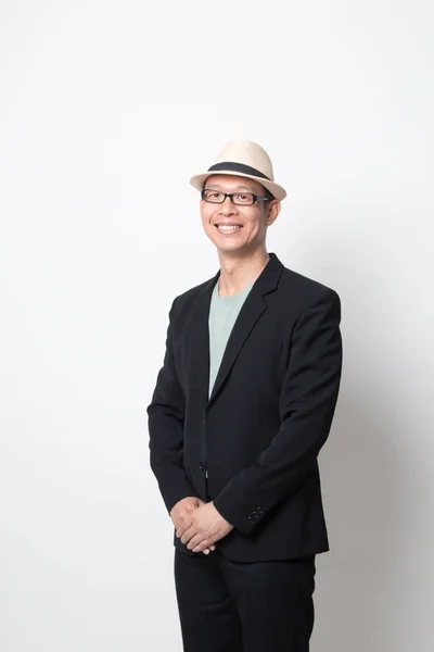 Portret Van Een Volwassen Aziatische Man Witte Achtergrond — Stockfoto