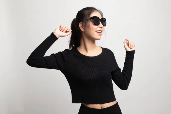 Portrait Beautiful Young Asian Girl Sunglasses White Background — Stock Photo, Image