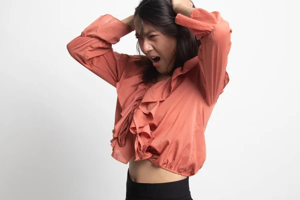 Stressed Young Asian Businesswoman Scream Out White Background — Stock Photo, Image