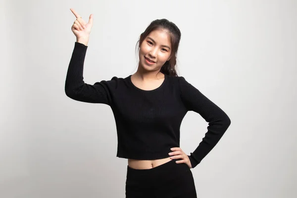Genç Asyalı Kadın Gülümseme Beyaz Arka Plan Üzerinde Nokta — Stok fotoğraf