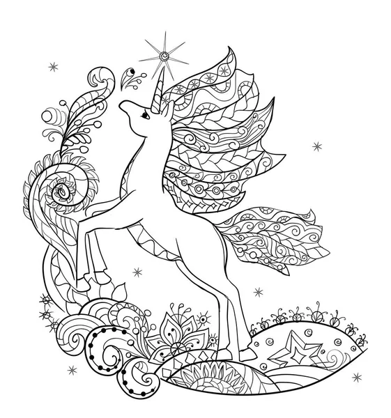 Libro para colorear Fabuloso unicornio blanco — Vector de stock