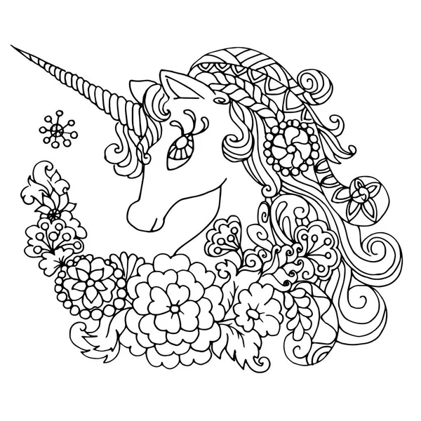 Libro para colorear Fabuloso unicornio blanco — Vector de stock