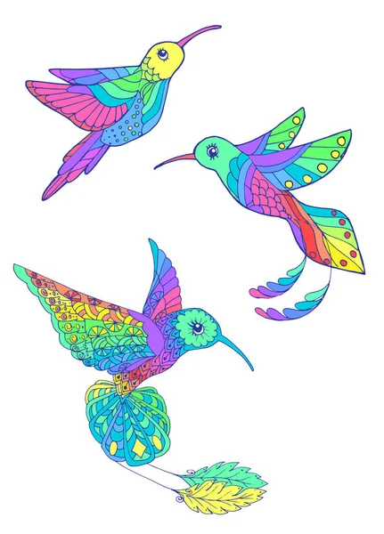Set of stickers with hummingbirds — Stock Vector